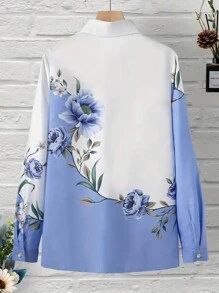 INAWLY Áo sơ mi nữ tay dài họa tiết hoa xuân hè thường ngày - trắng - Xem 2