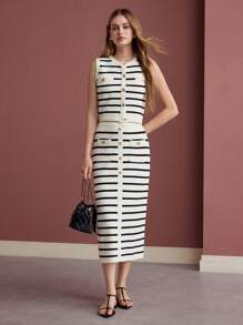 MOTF PREMIUM STRIPED BUTTON FRONT SWEATER VEST - Black and White - View 4