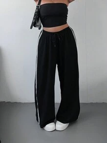 POPSWAY Plus Size Women Plain Color Patchwork Casual Pants For Daily Wear
