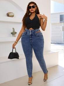 SHEIN SXY Plus Size Casual Denim Jeans, Stylish And Suitable For Daily Wear