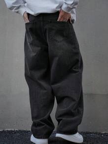 DAZY Men's Autumn Front Button Pocket Simple Casual Jeans - Black - View 2