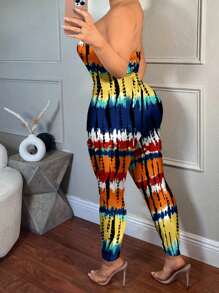 SHEIN SXY Plus Size Casual Minimalist All-Over Printed Jumpsuit - White - View 2