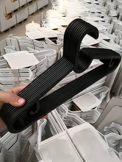 SHEIN 10Pcs 40cm Black Plastic Clothes Hangers Wardrobe Storage Lightweight Space Saving Drying Rack For Coats T-Shirts Shirts Skirts Underwear Home Essentials Non Slip Durable Sturdy