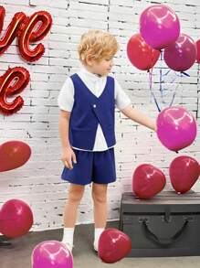 2 Pieces Young Boys Casual Sport Academy With Asymmetric Vest Jacket Suit And Collar Basic Shirt And Suit Shorts, Buy Suit Set With Basic Shirt High Cost-Effective Multi-Piece Suit Set Kids Outfits Young Boy Clothes Back To School Boys Set Suitable For Birthday Party, Party, Performance, Wedding, Baptism, School Opening Ceremony Suitable For Daily Suitable For School Suitable For Travel Suitable For Spring And Summer Season