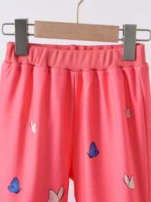 2pcs/Set Young Girls Pink Cute Cartoon Character & Butterfly Print Hoodie Sweatshirt And Pants Set, Autumn/Winter New, Versatile To Wear As Base Layer, Outer Layer Or Indoor Wear, Young Girl Outfit