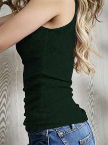 INAWLY Lace Trimmed Solid Color Camisole - Green - View 3