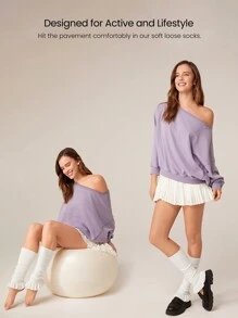 GLOWMODE 纯色休闲袜，日常穿着 - 白色 - 查看 2