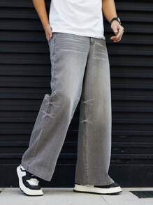 Manfinity Homme Men's Simple Straight Leg Jeans With Pockets, Casual Everyday Wear - Grey - View 7