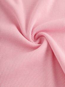 SHEIN Girlism Solid Color Ribbed Ruffle Collar Long Sleeve Tight Fit Tee Shirt For Teenage Girls, Versatile Street Wear - Pink - View 4