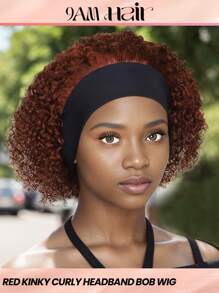 Kinky Curly Headband Wig Rose Red Color Human Hair Wig With Head Band Affordable Hair Replacement He - S33D - View 1
