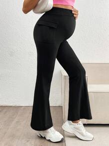 SHEIN Pantalones casuales de unicolor de embarazo, ajuste delgado con bolsillos, para uso diario