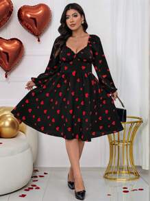 Celure Vestido elegante de manga larga con estampado de corazón para talla grande de mujer, para salir