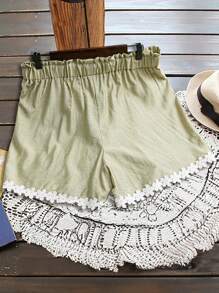 SHEIN LUNE 大码女式圣帕特里克节主题休闲短裤，波西米亚风节日春假服装 - 橄欖綠 - 查看 2