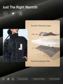 In My Nature 休闲立领棉质派克大衣女款，2024 冬季宽松款夹棉外套 - 黑色 - 查看 3