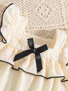 Camisón largo de unicolor color albaricoque con lazo para bebés y niñas, estilo sencillo y fashion, manga corta, para uso en casa