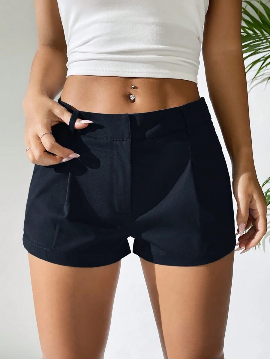 SHEIN EZwear Short casual ample plissé de couleur unie pour femme - Bleu marine - Voir 1
