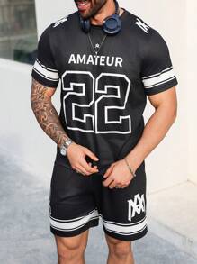 Manfinity Homme Plus Size Men's Round Neck Digit Printed Casual Basketball T-Shirt And Shorts 2 Pieces Set - Multicolor - View 4