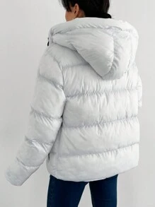 RueChic Veste d'hiver à capuche décontractée pour femmes avec fermeture éclair frontale et couleur unie - Blanc - Voir 2