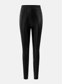 SHEIN Tween-Mädchen 3-teiliges Set Locker sitzendes Sweatshirt mit Rundhalsausschnitt und Buchstabengrafik, Hose aus PU-Leder und dicke Weste mit Stehkragen, lässig und warm - Schwarz - Übersicht 13