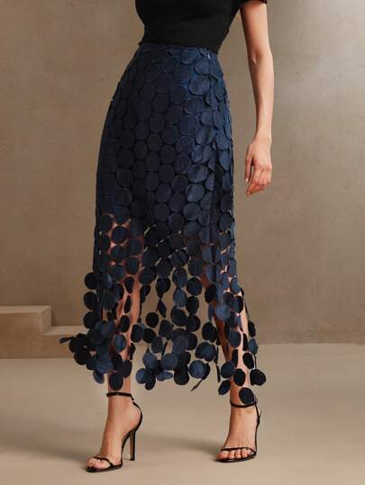 Anewsta Laser Cut Multi Circle Double Layered Skirt Maxi Women Spring/Summer For Women, Date Night