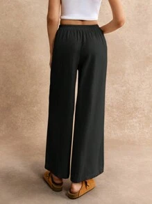 SHEIN Frenchy Knot Waist Palazzo Trousers - Black - View 2