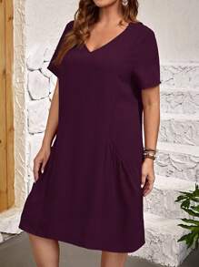 EMERY ROSE 大码休闲纯色双口袋连衣裙乡村女装春季服装女装夏季服装波西米亚风女装