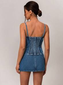 Forever 21 女士休闲优雅度假牛仔吊带背心，春季 - 中等水洗藍 - 查看 2