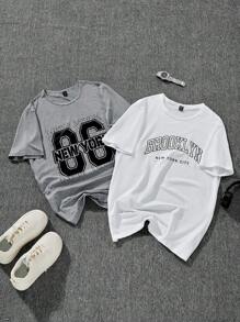 Men's Casual Round Neck Letter Pattern Knitted Regular Sleeve Loungewear Top - Multicolor - View 1