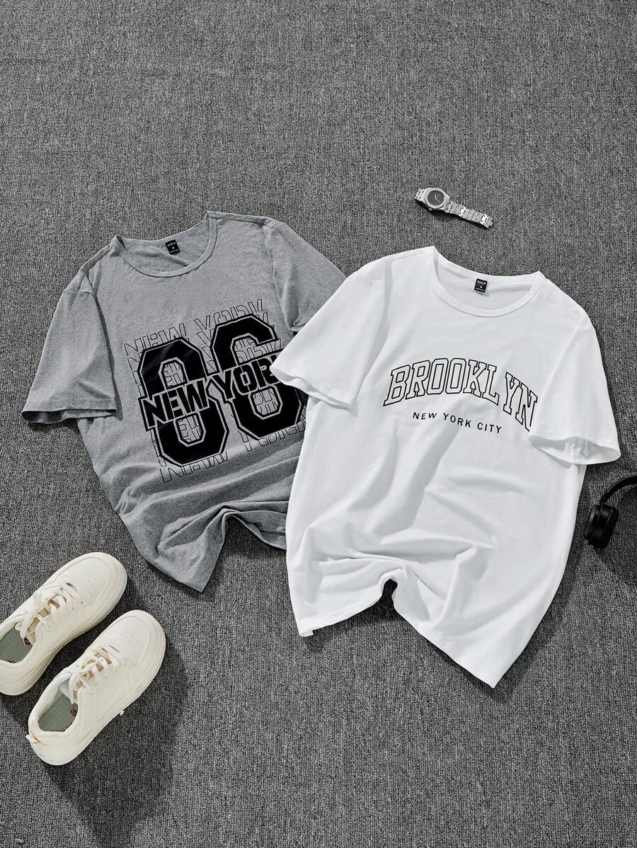 Men's Casual Round Neck Letter Pattern Knitted Regular Sleeve Loungewear Top - Multicolor - View 1