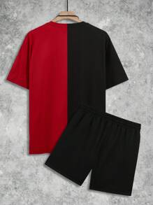 Manfinity EMRG Plus Size Men's Smiling Face Print Round Neck Short Sleeve Casual T-Shirt & Drawstring Waist Shorts Set - Multicolor - View 2