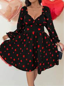 Celure Vestido elegante de manga larga con estampado de corazón para talla grande de mujer, para salir