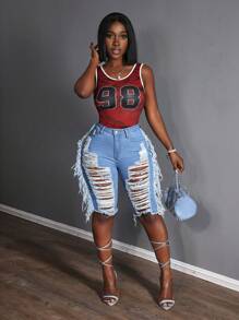 Slaydiva Women's Pockets Distressed Denim Shorts