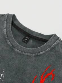 PAVTROS Manfinity Streetrush Manfinity Streetrush Men's Casual Star Print Short Sleeve T-Shirt, Summer Cotton Tees Cotton Tshirts For Men Cotton Tshirts Men Cotton Tops Men,Hip-Hop Street,Boy Friend Gifts,Streetwear Men - Grey - View 4