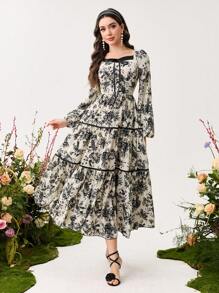 Modelyn Rochie de femeie cu mochiuri în talie cu papillon - Alb-negru - Vizualizare 5