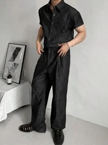 DAZY Summer Plain Denim Shirt Set