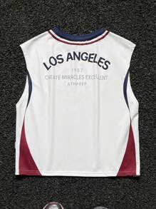 Manfinity VCAY Men's Solid Color Patchwork Round Neck Sleeveless Letter Print Casual Tank Top - Multicolor - View 2