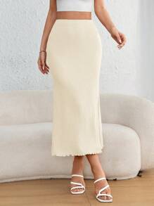 Firerie 女士纯色修身A字裙，休闲/度假 - 杏色 - 查看 5