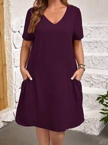 EMERY ROSE 大码休闲纯色双口袋连衣裙乡村女装春季服装女装夏季服装波西米亚风女装