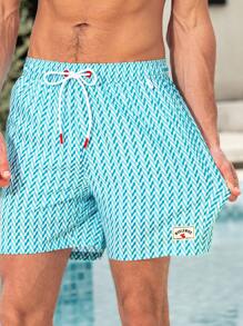 Manfinity KASUA Pantalones cortos de playa con franja y nudo delantero para hombre, vestimenta casual de vacaciones - Celeste - Ver 5