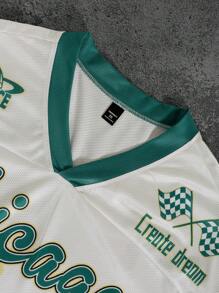 Manfinity Sporsity Camiseta estilo universitario con estampado de cuadrícula para hombres de talla grande