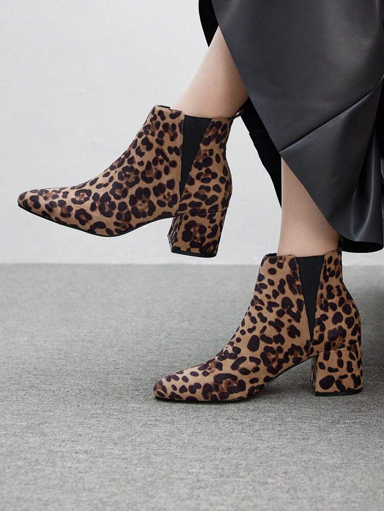 CUCCOO BIZCHIC Women Chic Leopard Print High Heel Ankle Boots Valentine's Day