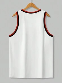 Manfinity Homme Men's Casual Daily And Beach Vacation Style, INS Matching Item: Classic Black, White, And Red Color Block Design White Basketball Jersey Style Tank Top, With A Creative Alphabet Combination Design On The Chest And Black And Red Ribbed Color Block On The Cuffs And Neckline. Perfect For Beach Vacations, And Great As Gifts For Boyfriends Or Husbands.