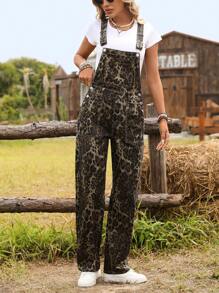 Breezaya Women's Loose Leopard Print Pocket Casual Dungarees - Multicolor - View 5