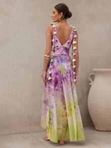 Swim Oasis Bộ đồ bơi liền thân họa tiết hoa lãng mạn dành cho nữ, tua rua màu chuyển tiếp và váy, cho kỳ nghỉ hè ở bãi biển - Nhiều màu - Xem 4