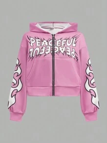 SHEIN Tween Girls Loose Sporty Casual Hooded Sweatshirt & Contrast Color Sweatpants 2pcs Set - Multicolor - View 5