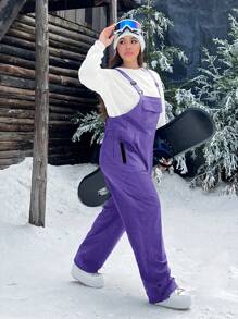 SHEIN EZwear Plus Size  Insulated Sleeveless Ski Jumpsuit With Pockets, Autumn/Winter - Purple - View 6