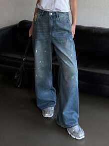 DAZY Jeans rectos de mujer con efecto tie-dye - Azul lavado medio - Ver 2