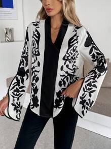 Calvaya Top décontracté pour femmes à col V et manches longues, de couleur unie avec patchwork