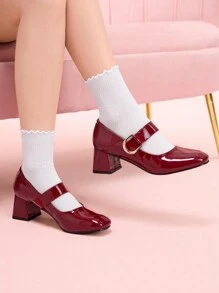 CUCCOO DOLLMOD Square Toe Thick Heel Fashion Women Shoes, Suitable For Party, Work And Formal Occasions Valentine's Day - Burgundy - View 5
