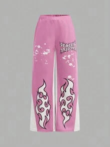 SHEIN Tween Girls Loose Sporty Casual Hooded Sweatshirt & Contrast Color Sweatpants 2pcs Set - Multicolor - View 8